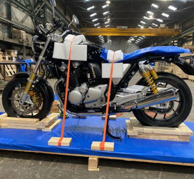 Motorcycle shipping crates ready for dispatch