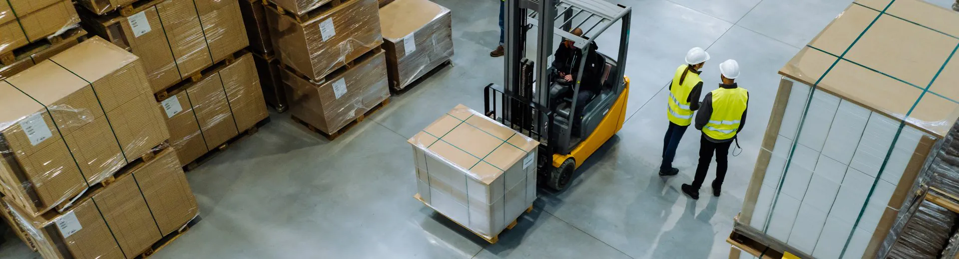 cardboard packaging on a forklift